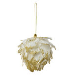 Clayre & Eef | Decoratie hanger Bloem Wit Goudkleurig 10x10x10 cm | 66147 Clayre & Eef | Decoratie hanger Bloem Wit Goudkleurig 10x10x10 cm | 66147