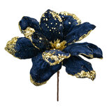 Clayre & Eef | Kerstdecoratie Bloem Blauw Goudkleurig ø 24x27 cm | 66149 Clayre & Eef | Kerstdecoratie Bloem Blauw Goudkleurig ø 24x27 cm | 66149