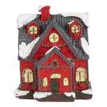 Clayre & Eef | Decoratie Huisje met LED Rood Grijs 6x5x7 cm | 6PR5739 Clayre & Eef | Decoratie Huisje met LED Rood Grijs 6x5x7 cm | 6PR5739