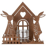 Clayre & Eef | Theelichthouder Huisje met konijnen Bruin 26x9x26 cm | 6Y5786 Clayre & Eef | Theelichthouder Huisje met konijnen Bruin 26x9x26 cm | 6Y5786