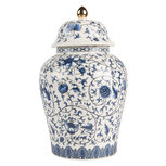 Clayre & Eef | Decoratie pot met deksel Wit Blauw ø 12x21 cm | 6CE2136 Clayre & Eef | Decoratie pot met deksel Wit Blauw ø 12x21 cm | 6CE2136