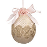 Clayre & Eef | Decoratie Hanger Ei Beige Roze ø 11x14 cm | 65918 Clayre & Eef | Decoratie Hanger Ei Beige Roze ø 11x14 cm | 65918