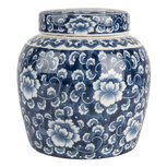 Clayre & Eef | Decoratie pot met deksel Blauw Wit ø 13x13 cm | 6CE2138 Clayre & Eef | Decoratie pot met deksel Blauw Wit ø 13x13 cm | 6CE2138