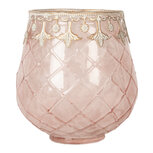 Clayre & Eef | Glazen Theelichthouder Roze Goudkleurig ø 13x14 cm | 6GL5221 Clayre & Eef | Glazen Theelichthouder Roze Goudkleurig ø 13x14 cm | 6GL5221