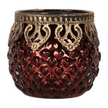 Clayre & Eef | Glazen Theelichthouder Rood ø 9x8 cm | 6GL5226 Clayre & Eef | Glazen Theelichthouder Rood ø 9x8 cm | 6GL5226