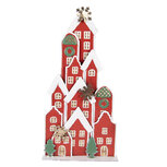 Clayre & Eef | Decoratie van huisjes Rood Wit 28x8x56 cm | 5Y1379 Clayre & Eef | Decoratie van huisjes Rood Wit 28x8x56 cm | 5Y1379