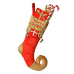 Clayre & Eef | Decoratie Kerstsok Rood Goudkleurig 24x7x46 cm | 66253 Clayre & Eef | Decoratie Kerstsok Rood Goudkleurig 24x7x46 cm | 66253