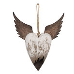 Clayre & Eef | Decoratie hanger Hart Wit Bruin 25x4x30 cm | 6H2415L Clayre & Eef | Decoratie hanger Hart Wit Bruin 25x4x30 cm | 6H2415L