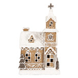 Clayre & Eef | Decoratie Huis met LED Bruin Wit 14x12x23 cm / 3xAAA | 6PR5375 Clayre & Eef | Decoratie Huis met LED Bruin Wit 14x12x23 cm / 3xAAA | 6PR5375