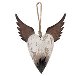 Clayre & Eef | Decoratie hanger Hart Wit Bruin 17x3x20 cm | 6H2415S Clayre & Eef | Decoratie hanger Hart Wit Bruin 17x3x20 cm | 6H2415S