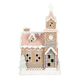 Clayre & Eef | Decoratie Huis met LED Bruin Roze 14x12x23 cm / 3xAAA | 6PR5378 Clayre & Eef | Decoratie Huis met LED Bruin Roze 14x12x23 cm / 3xAAA | 6PR5378