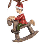 Clayre & Eef | Decoratie Hanger Kind op hobbelpaard Rood Bruin 7x3x9 cm | 6PR5391 Clayre & Eef | Decoratie Hanger Kind op hobbelpaard Rood Bruin 7x3x9 cm | 6PR5391
