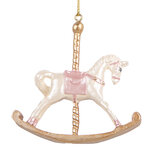 Clayre & Eef | Decoratie Hanger Hobbelpaard Wit Goudkleurig 8x2x7 cm | 6PR5412 Clayre & Eef | Decoratie Hanger Hobbelpaard Wit Goudkleurig 8x2x7 cm | 6PR5412