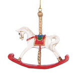 Clayre & Eef | Decoratie Hanger Hobbelpaard Wit Rood 8x2x7 cm | 6PR5413 Clayre & Eef | Decoratie Hanger Hobbelpaard Wit Rood 8x2x7 cm | 6PR5413