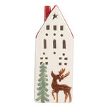 Clayre & Eef | Decoratie Huisje met LED Wit Rood 7x6x19 cm | 6CE2177L Clayre & Eef | Decoratie Huisje met LED Wit Rood 7x6x19 cm | 6CE2177L