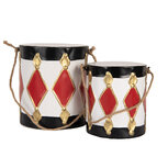 Clayre & Eef | Decoratie Trommel Wit zwart (set 2) ø 15x38 / ø 13x29 cm | 6Y5808 Clayre & Eef | Decoratie Trommel Wit zwart (set 2) ø 15x38 / ø 13x29 cm | 6Y5808