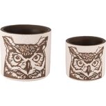 Dekoratief | Set 2 bloempotten 'Wise Owl', cement, 14x14x13cm | A255004 Dekoratief | Set 2 bloempotten 'Wise Owl', cement, 14x14x13cm | A255004