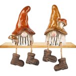 Dekoratief | Herfstgnoompje m/hangbenen, bruin, keramiek, 6x6x9cm, set van 2 stuks | A255016 Dekoratief | Herfstgnoompje m/hangbenen, bruin, keramiek, 6x6x9cm, set van 2 stuks | A255016