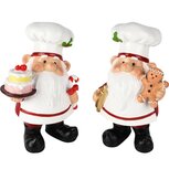 Dekoratief | Santa bakker staand m/gebak, wit/rood, resina, 14x10x20cm, set van 2 stuks | A255083 Dekoratief | Santa bakker staand m/gebak, wit/rood, resina, 14x10x20cm, set van 2 stuks | A255083