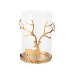 Dekoratief | Theelichthouder m/hert, goud/transparant, metaal/glas, 9x9x14cm | A255088 Dekoratief | Theelichthouder m/hert, goud/transparant, metaal/glas, 9x9x14cm | A255088