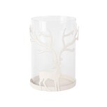 Dekoratief | Theelichthouder m/hert, wit/transparant, metaal/glas, 9x9x14cm | A255094 Dekoratief | Theelichthouder m/hert, wit/transparant, metaal/glas, 9x9x14cm | A255094