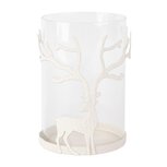 Dekoratief | Theelichthouder m/hert, wit/transparant, metaal/glas, 11x11x15cm | A255095 Dekoratief | Theelichthouder m/hert, wit/transparant, metaal/glas, 11x11x15cm | A255095