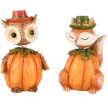 Dekoratief | Uiltje/vosje m/wiebelkopje, resina, 7x7x11cm, set van 2 stuks | A255161 Dekoratief | Uiltje/vosje m/wiebelkopje, resina, 7x7x11cm, set van 2 stuks | A255161