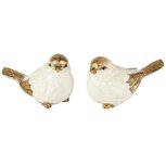 Dekoratief | Vogeltje 'Finn', wit/goud, resina, 11x6x7cm, set van 2 stuks | A255212 Dekoratief | Vogeltje 'Finn', wit/goud, resina, 11x6x7cm, set van 2 stuks | A255212