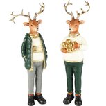 Dekoratief | Hert staand, groen/goud/wit, resina, 10x7x31cm, set van 2 stuks | A255216 Dekoratief | Hert staand, groen/goud/wit, resina, 10x7x31cm, set van 2 stuks | A255216