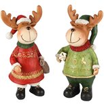 Dekoratief | Rendier staand m/kerstmuts, rood/groen, resina, 9x7x18cm, set van 2 stuks | A255219 Dekoratief | Rendier staand m/kerstmuts, rood/groen, resina, 9x7x18cm, set van 2 stuks | A255219