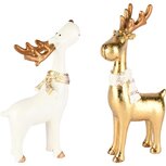 Dekoratief | Rendier staand m/sjaal, wit/goud, resina, 11x7x22cm, set van 2 stuks | A255221 Dekoratief | Rendier staand m/sjaal, wit/goud, resina, 11x7x22cm, set van 2 stuks | A255221