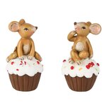 Dekoratief | Muisje zittend op cupcake, bruin/wit, resina, 5x5x9cm, set van 2 stuks | A255225 Dekoratief | Muisje zittend op cupcake, bruin/wit, resina, 5x5x9cm, set van 2 stuks | A255225