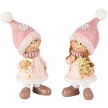 Dekoratief | Winterkindje staand m/boompje, roze/wit, resina, 6x5x13cm, set van 2 stuks | A255228 Dekoratief | Winterkindje staand m/boompje, roze/wit, resina, 6x5x13cm, set van 2 stuks | A255228