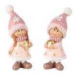 Dekoratief | Winterkindje staand m/ster, roze/wit, resina, 4x3x9cm, set van 2 stuks | A255229 Dekoratief | Winterkindje staand m/ster, roze/wit, resina, 4x3x9cm, set van 2 stuks | A255229