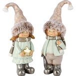 Dekoratief | Winterkindje staand, beige/blauw, resina, 10x7x28cm, set van 2 stuks | A255231 Dekoratief | Winterkindje staand, beige/blauw, resina, 10x7x28cm, set van 2 stuks | A255231