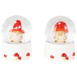 Dekoratief | Waterbol m/herfstgnoompje, wit/rood, resina/glas, 7x7x9cm, set van 2 stuks | A255237 Dekoratief | Waterbol m/herfstgnoompje, wit/rood, resina/glas, 7x7x9cm, set van 2 stuks | A255237