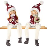 Dekoratief | Winterkindje m/hangbeentjes, bordeaux/wit, resina, 7x5x19cm, set van 2 stuks | A255242 Dekoratief | Winterkindje m/hangbeentjes, bordeaux/wit, resina, 7x5x19cm, set van 2 stuks | A255242