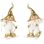 Dekoratief | Winterkindje op ski's, wit/goud, resina, 8x7x12cm, set van 2 stuks | A255245 Dekoratief | Winterkindje op ski's, wit/goud, resina, 8x7x12cm, set van 2 stuks | A255245