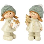 Dekoratief | Winterkindje staand, groen/blauw, resina, 6x7x12cm, set van 2 stuks | A255250 Dekoratief | Winterkindje staand, groen/blauw, resina, 6x7x12cm, set van 2 stuks | A255250
