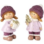 Dekoratief | Winterkindje staand m/cadeautje, lila/paars, resina, 6x7x12cm, set van 2 stuks | A255252 Dekoratief | Winterkindje staand m/cadeautje, lila/paars, resina, 6x7x12cm, set van 2 stuks | A255252