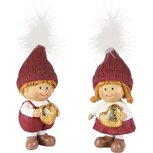 Dekoratief | Winterkindje staand m/hartje, wit/bordeaux, resina, 5x5x12cm, set van 2 stuks | A255254 Dekoratief | Winterkindje staand m/hartje, wit/bordeaux, resina, 5x5x12cm, set van 2 stuks | A255254
