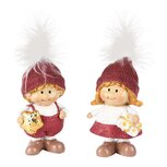 Dekoratief | Winterkindje staand m/ster, bordeaux/wit, resina, 4x3x7cm, set van 2 stuks | A255255 Dekoratief | Winterkindje staand m/ster, bordeaux/wit, resina, 4x3x7cm, set van 2 stuks | A255255