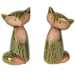 Dekoratief | Vosje zittend, groen/naturel, keramiek, 5x5x10cm, set van 2 stuks | A255272 Dekoratief | Vosje zittend, groen/naturel, keramiek, 5x5x10cm, set van 2 stuks | A255272