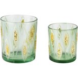 Dekoratief | Set 2 theelichthouders 'Glitter Rhombus', groen/goud, glas, 9x9x10cm | A255287 Dekoratief | Set 2 theelichthouders 'Glitter Rhombus', groen/goud, glas, 9x9x10cm | A255287