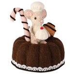 Dekoratief | Cake m/muis/gebak, bruin/roze, stof, 16x16x19cm | A255331