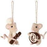 Dekoratief | Hanger muis m/gebakje, roze/bruin, stof, 5x5x9cm, set van 2 stuks | A255337 Dekoratief | Hanger muis m/gebakje, roze/bruin, stof, 5x5x9cm, set van 2 stuks | A255337