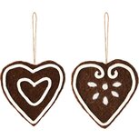 Dekoratief | Hanger hartje, bruin/wit, stof, 11x1x11cm, set van 2 stuks | A255346