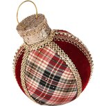 Dekoratief | Deco kerstbal geruit, rood/goud, stof, 18x15x21cm | A255355
