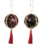 Dekoratief | Hanger kerstbal m/kwastje, rood/groen, stof, 8x8x16cm, set van 2 stuks | A255357 Dekoratief | Hanger kerstbal m/kwastje, rood/groen, stof, 8x8x16cm, set van 2 stuks | A255357