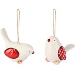 Dekoratief | Hanger vogeltje, wit/rood, dolomiet, 8x4x6cm, set van 2 stuks | A255365 Dekoratief | Hanger vogeltje, wit/rood, dolomiet, 8x4x6cm, set van 2 stuks | A255365